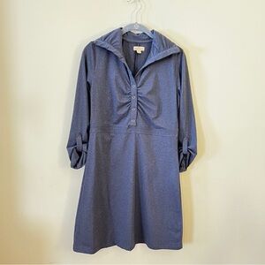 TEHAMA Blue Ruched Midi Dress with Sailor Collar